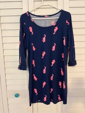 Lilly Pulitzer Dress Ladies Navy & Pink Seahorse Print Shift  Sz S